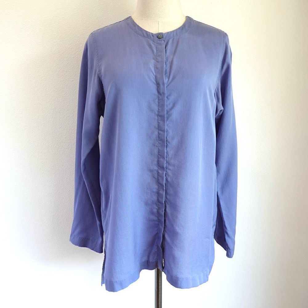 J.Jill Pure Jill is 100% Tencel Collarless Button Down Blue Periwinkle Size XS